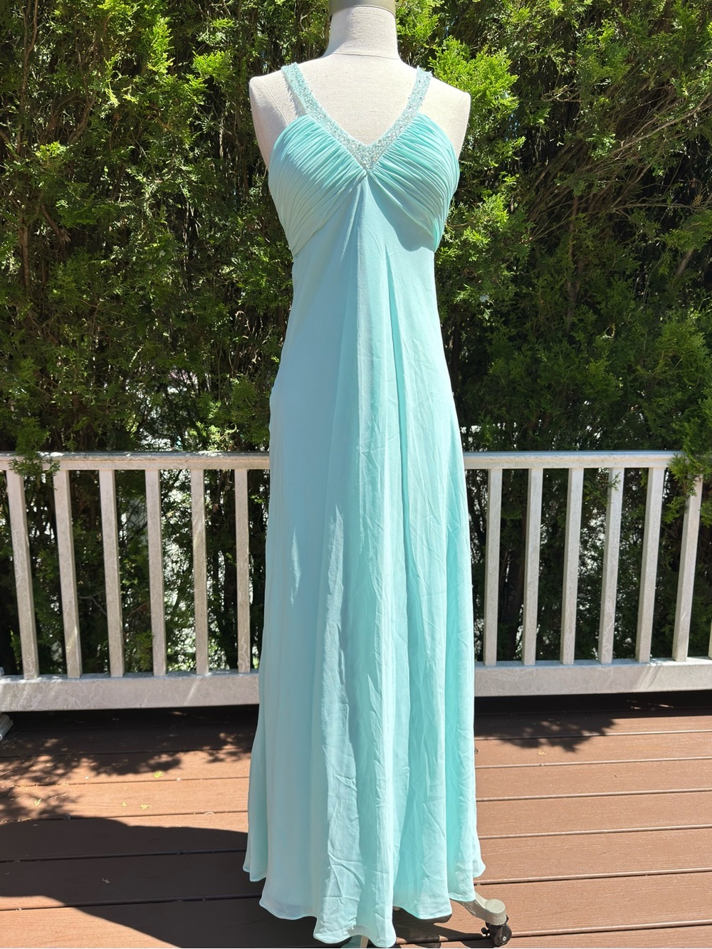Vintage Y2K Light Aqua/Turqouise Maxi Dress with Beaded Straps